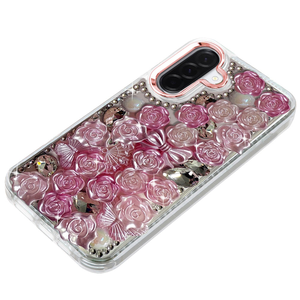 For Samsung Galaxy A57 Muti-Color Floral Fashion Bling Crystal 3D Full Diamonds Stones Sparkle Rhinestone Glitter Hybrid Case Cover