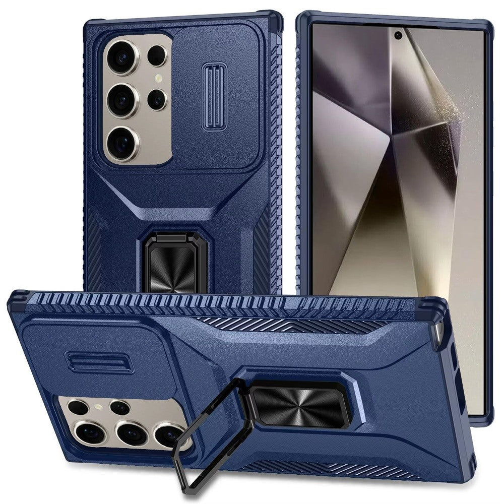 For Samsung Galaxy S26+ / S26 Plus Case, Camera Cover with Magnetic Rotation Ring Stand, Military Grade Hybrid Hard TPU Shockproof Case Cover
