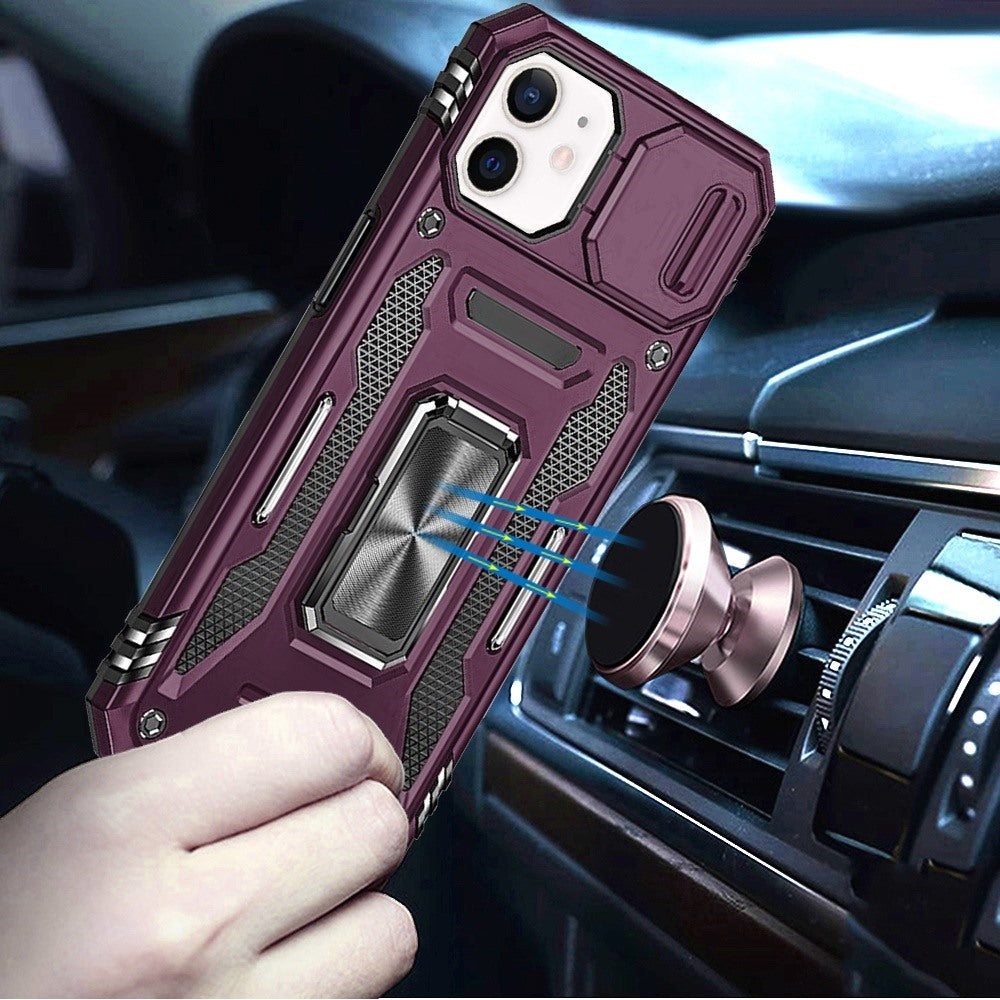 Phone Case for Apple iPhone 11 Tough Metal Ring Shockproof Sliding Camera Window Hybrid Armor Rugged Anti Slip Heavy Duty Grip Cover