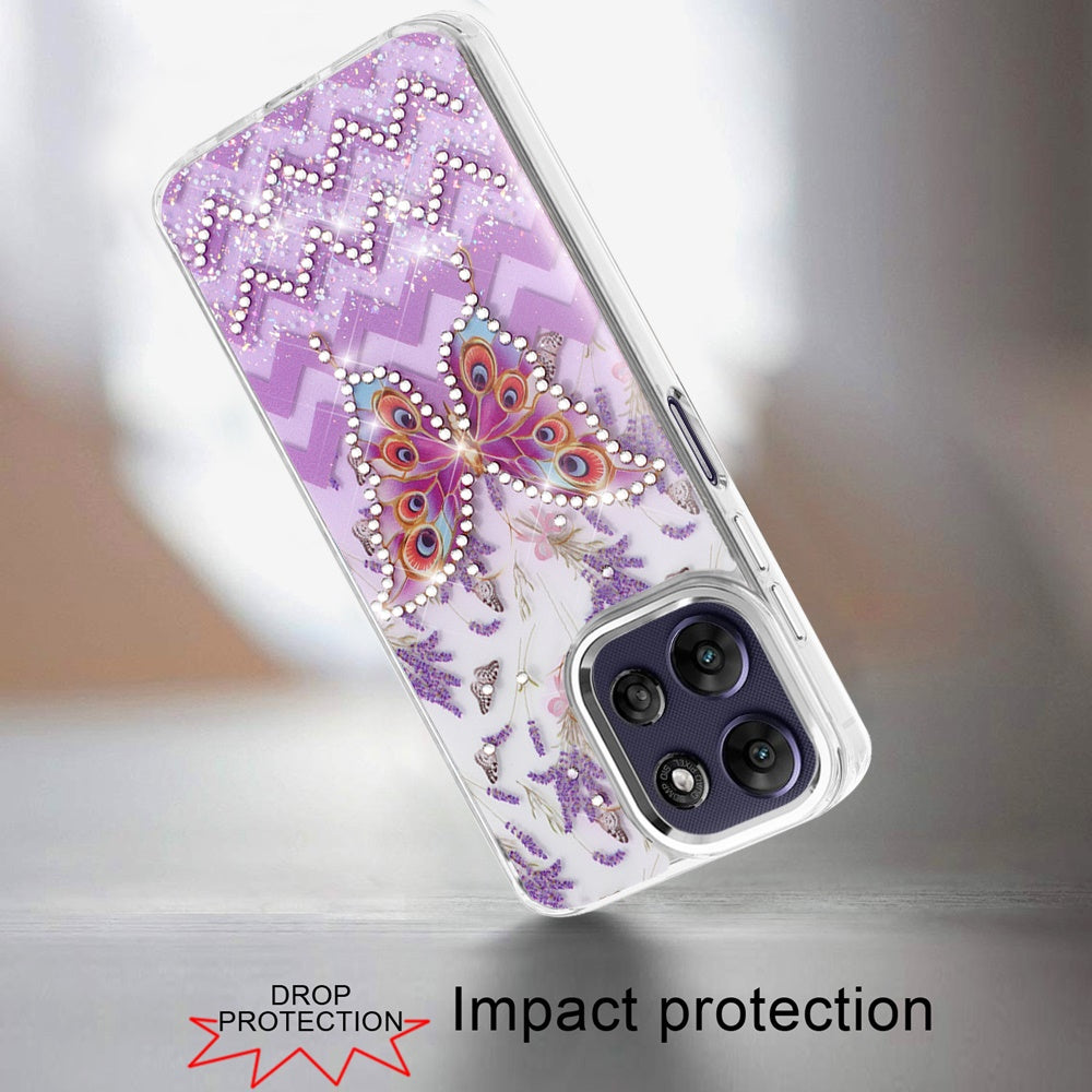 Phone Case for Motorola Moto G Power 5G 2026 /2025 Butterfly Resin Epoxy Diamond Bling Metal Edge Shockproof Hybrid Luxury Protective Durable Stylish Fashion Grip Cover Purple