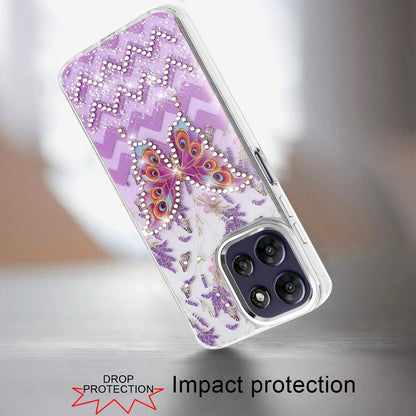 Phone Case for Motorola Moto G Power 5G 2026 /2025 Butterfly Resin Epoxy Diamond Bling Metal Edge Shockproof Hybrid Luxury Protective Durable Stylish Fashion Grip Cover Purple