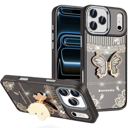 Phone Case for Apple iPhone 18 Pro Max Glitter Bling Butterfly Stand Metallic Edge Hybrid Shockproof Grip Durable Camera Protection Stylish Design Cover