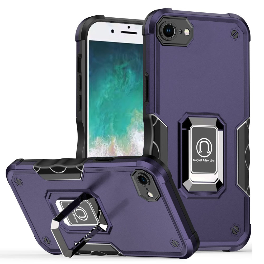 For Apple iPhone 16e Hybrid Stand Magnetic Ring Holder Kickstand Heavy Duty Rugged Drop Silicone & Hard PC Shockproof Case Cover