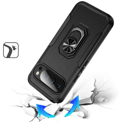 For Google Pixel 10 / 10 Pro Hybrid Rugged Tough 2in1 Drop-Proof Protection Military Grade Armor with Metal Ring Stand Case Cover