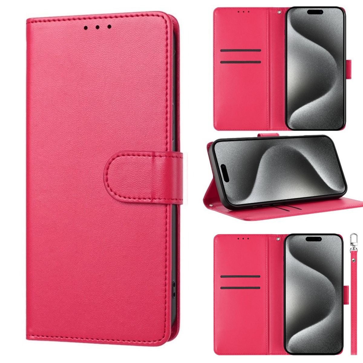 Phone Case for Google Pixel 11 Pro Fold Leather Wallet Folio Credit Card Holder with Magnetic Closure Wrist Strap Classic Flip Design Storage Slots Cover Pink