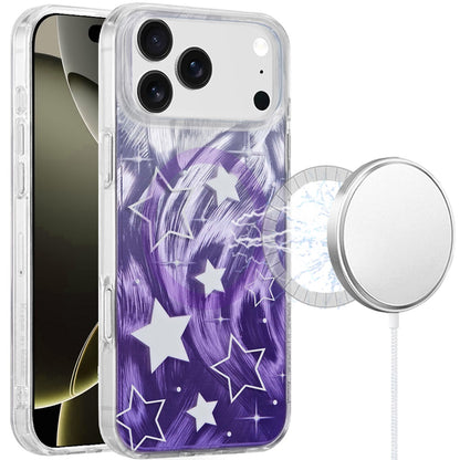 For Apple iPhone 17 AIR Stylish Pattern Fashion IMD Printed Design TPU Double Layer Slim Shockproof with Magnetic Back Case Cover Gradient Purple Star