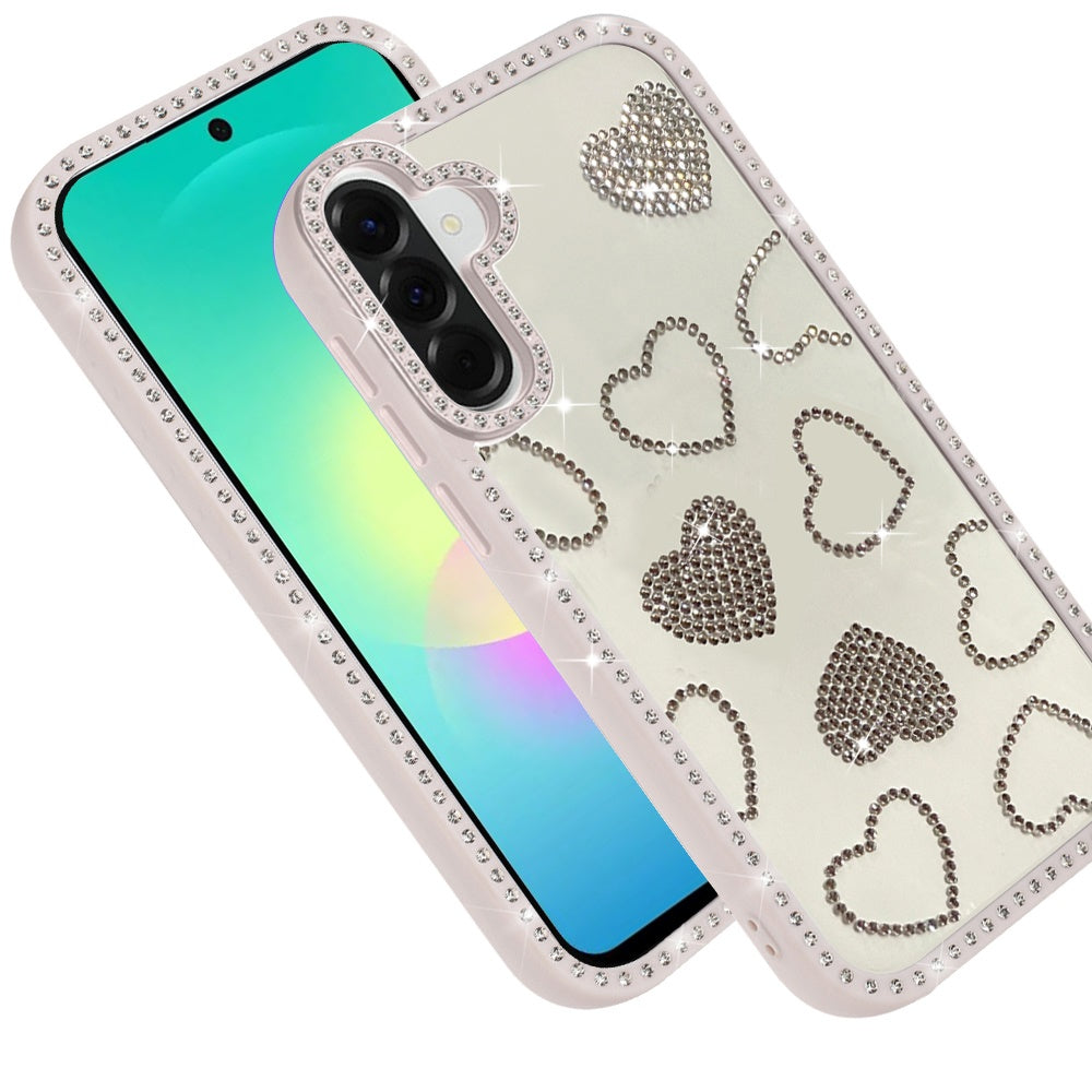 Phone Case for Samsung Galaxy A27 Spread Love Hearts Glitter Shimmer Bling Diamond Edge Shockproof Hybrid Stylish Protective Slim Grip Designer Cover