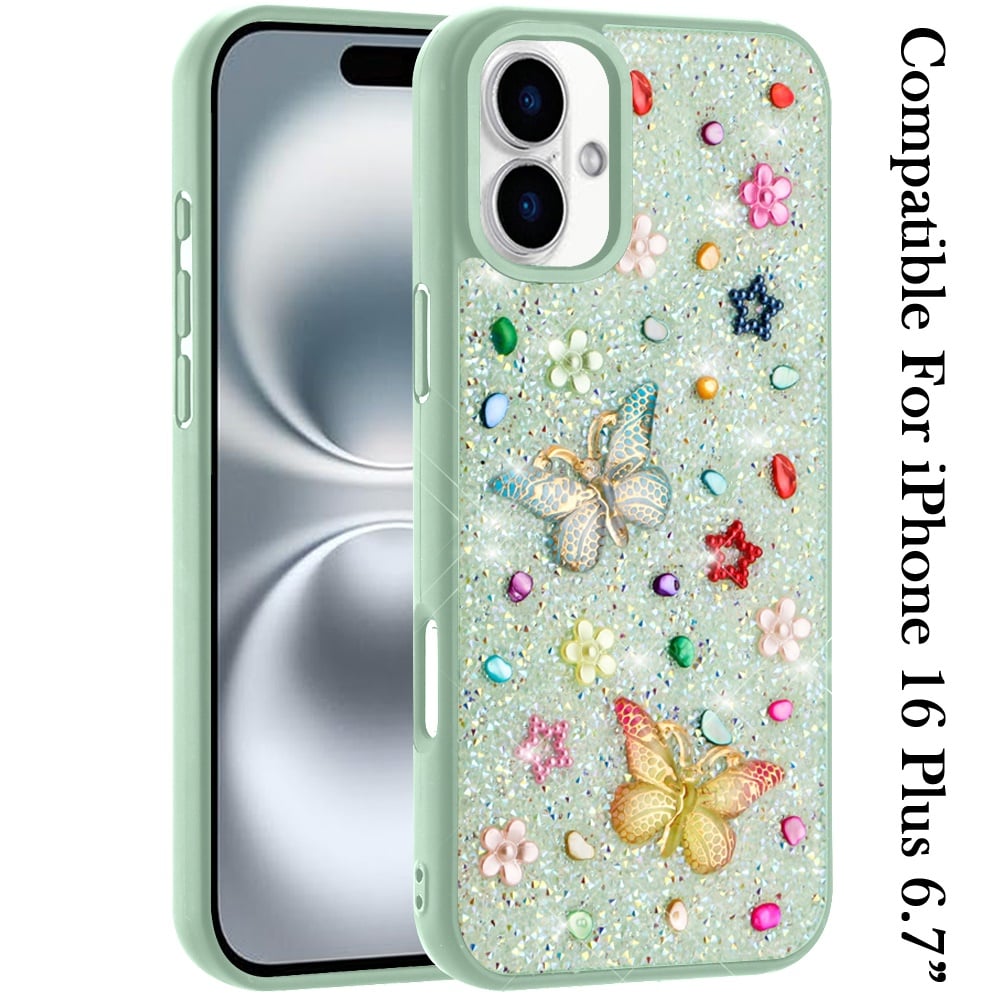 Phone Case for Apple iPhone 16 Plus 3D Butterfly Diamond Bling Glitter Shockproof Stylish Protective Luxury Hybrid Sparkly Durable Grip Design Cover