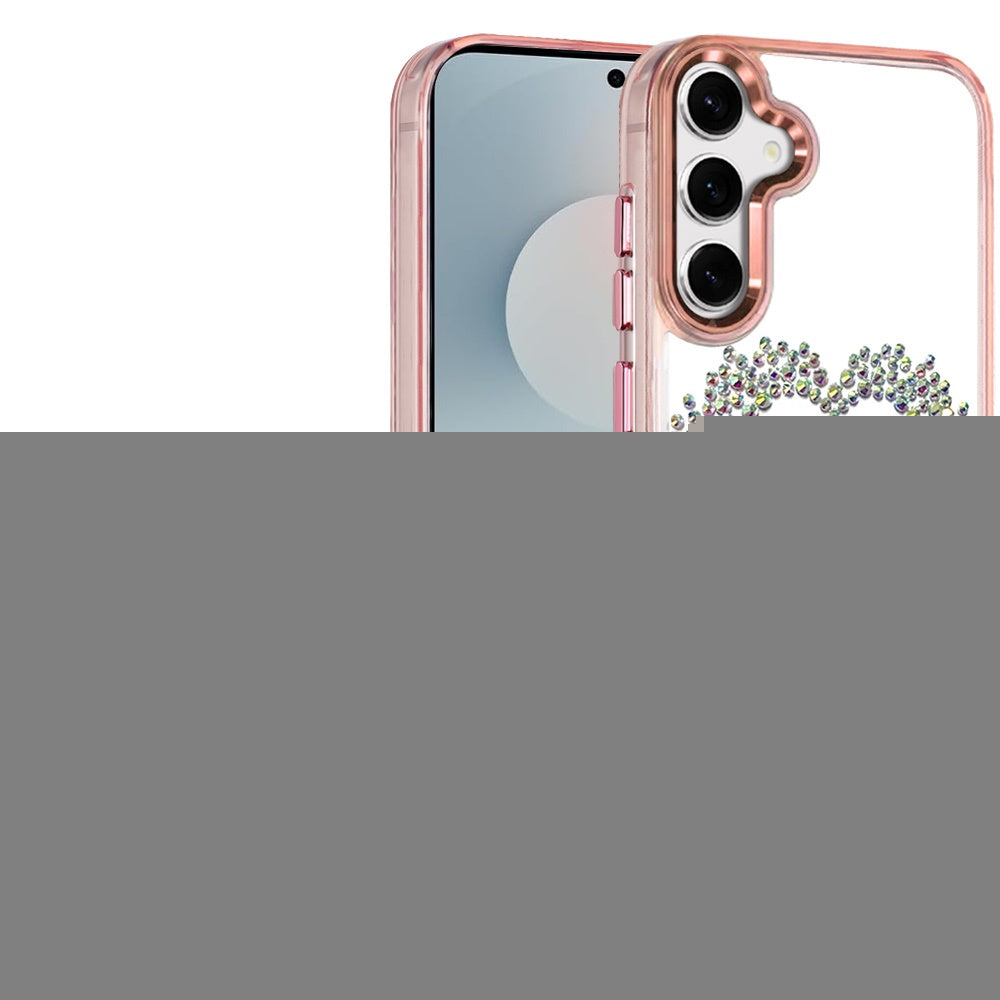 For Samsung Galaxy S25 FE, S25 Fan Edition Angel Hearts Bling Glitter Diamond Hybrid TPU Cover, Colorful Frame Shockproof Protective Back Case Cover Rose Gold