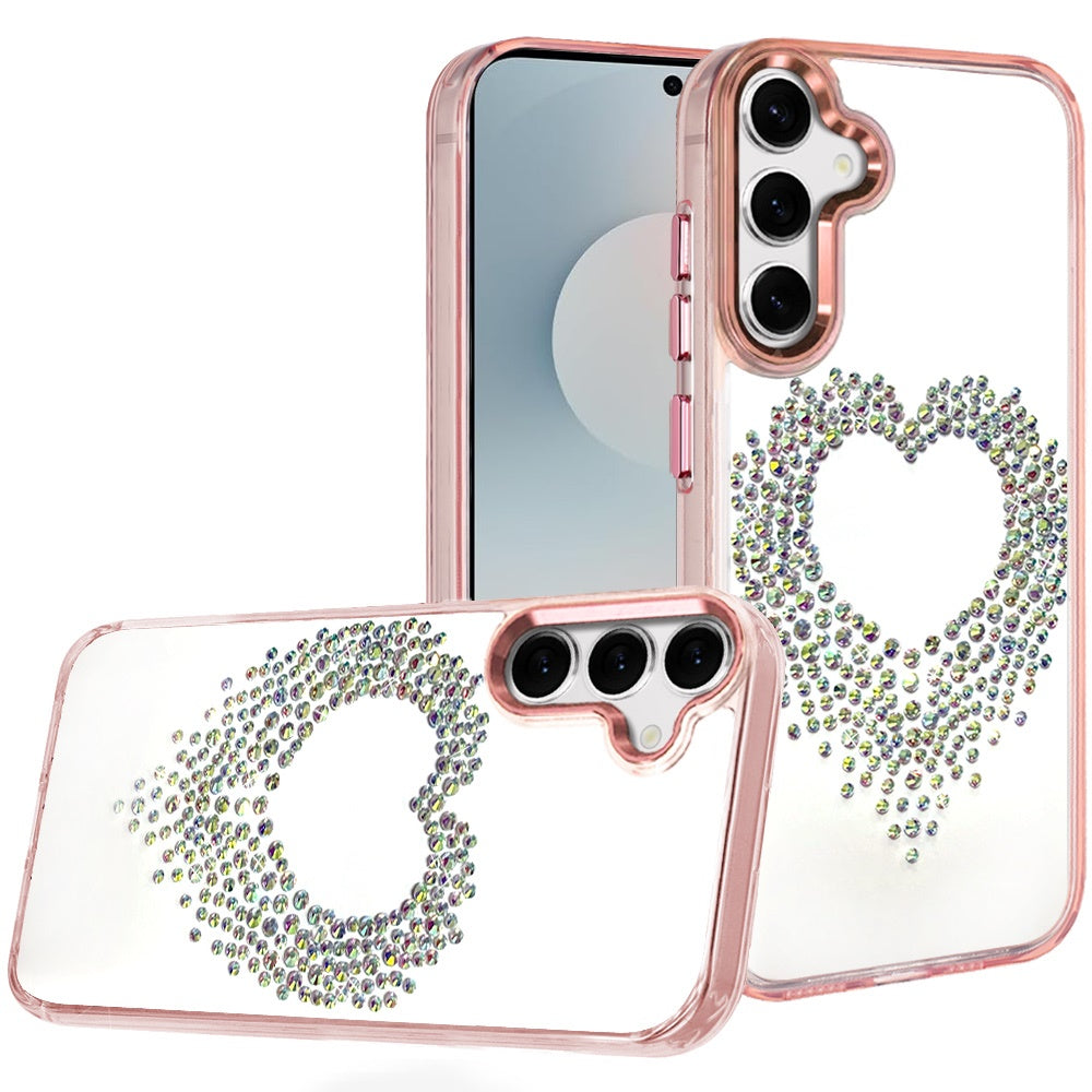 For Samsung Galaxy S25 FE, S25 Fan Edition Angel Hearts Bling Glitter Diamond Hybrid TPU Cover, Colorful Frame Shockproof Protective Back Case Cover Silver