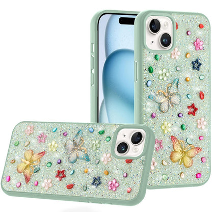 Phone Case for iPhone 15 Plus (6.7") 3D Butterfly Diamond Bling Glitter Shockproof Stylish Protective Luxury Hybrid Sparkly Durable Grip Design Cover Teal