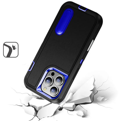 For Apple iPhone 16 Pro Hybrid 3 Layers Hard 3in1 Shockproof with Kickstand Heavy Duty Hard TPU Rubber Anti-Drop Case Cover Black +Dark Blue