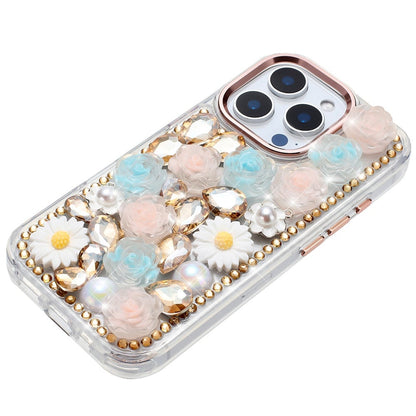 Phone Case for iPhone 15 Pro (6.1") Full Bling Rhinestone Glitter Floral Luxury Hybrid Shockproof Stylish Sparkling Protective Designer Ornament Cover