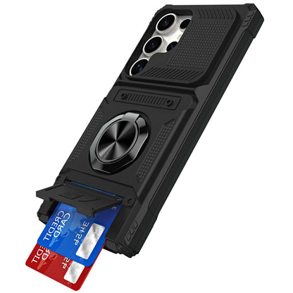 For Apple iPhone 17E /16E 2X Card Slot Metal Ring Stand Hybrid Shockproof Heavy Duty Drop Protection Multi Functional Design Case Cover