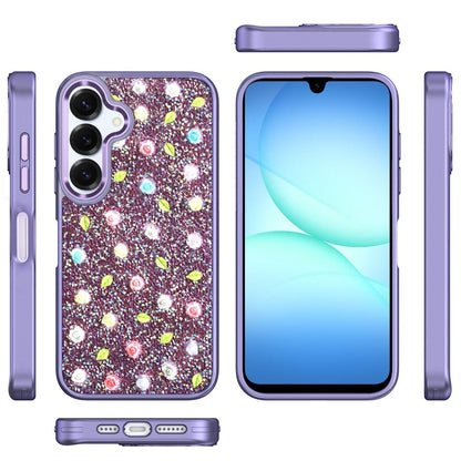 For Samsung Galaxy S25 Fan Edition /Galaxy S25 FE Floral Design Embedded Glass Diamond Fancy Fashion Glitter Bling Sparkly Hybrid Rugged TPU Bumper Case Cover