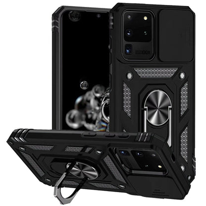 Phone Case for Samsung Galaxy S20 Ultra Shockproof Magnetic Ring Stand Camera Guard Rugged Grip Anti Slip Heavy Duty Hybrid Armor Durable Matte Cover Black