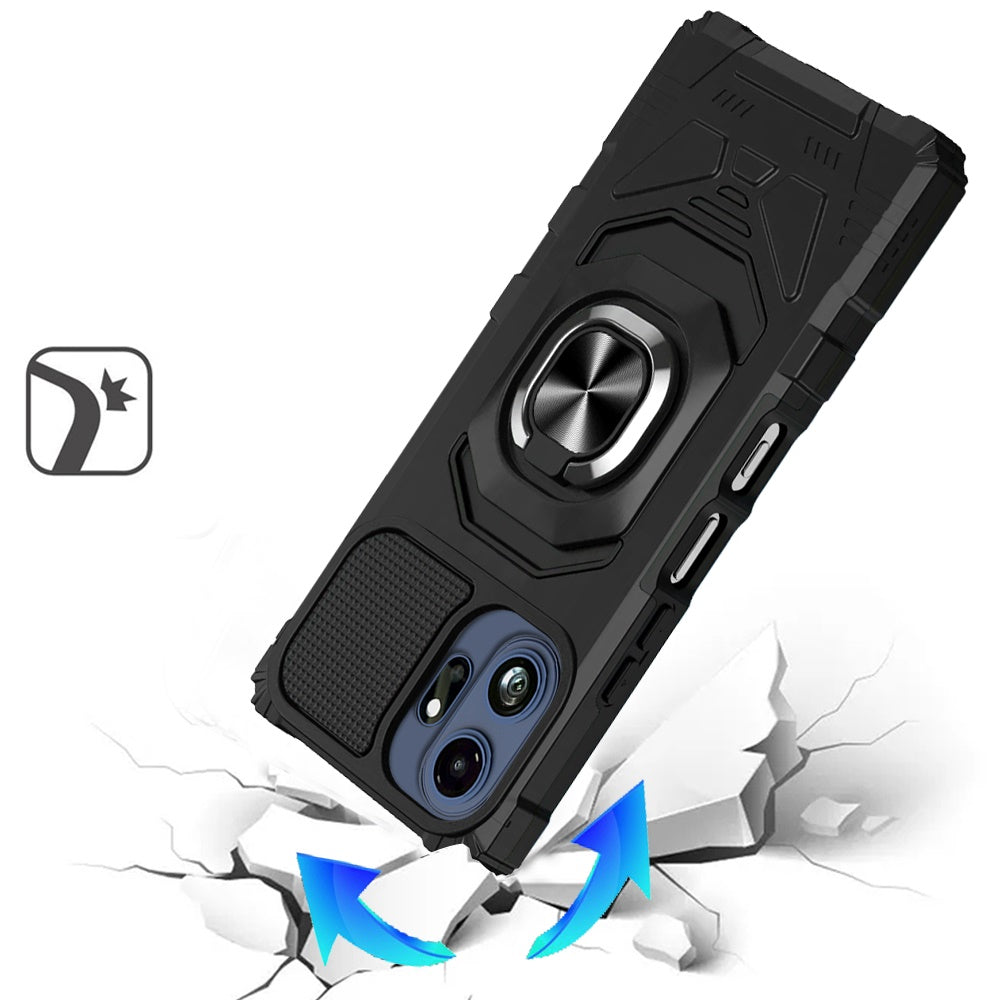 Phone Case for TCL 70 Pro Rugged Hybrid Dual Layer Magnetic Ring Stand Armor Shock Absorbing Heavy Duty TPU Reinforced Bumper Cover