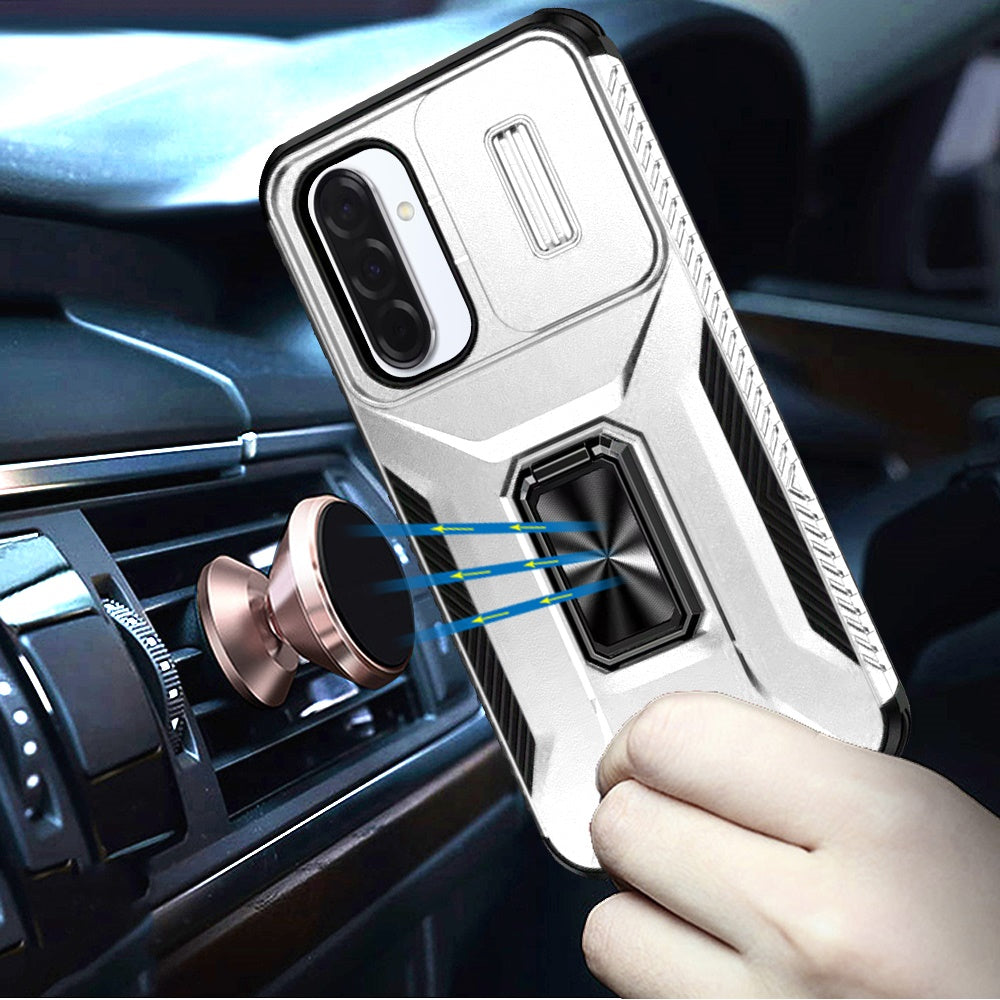 Phone Case for Galaxy A17 5G Magnetic Ring Stand Camera Protection Shockproof Heavy Duty Kickstand Rugged Grip Anti Scratch Hybrid Cover Silver