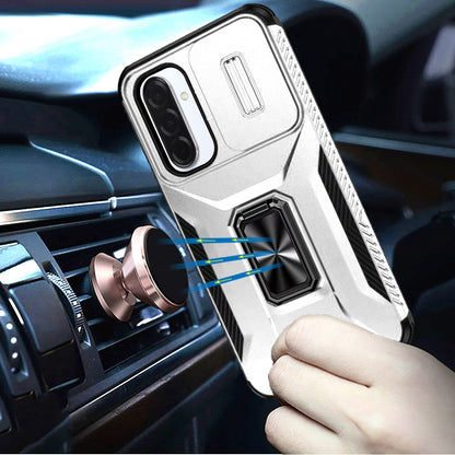 Phone Case for Galaxy A17 5G Magnetic Ring Stand Camera Protection Shockproof Heavy Duty Kickstand Rugged Grip Anti Scratch Hybrid Cover Silver