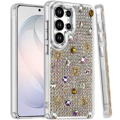 Phone Case for Samsung Galaxy S26 Ultra Chrome Fashion Hybrid Bling Diamond Heart Rhinestone Decorative Stones Sparkling Embellished Design Cover
