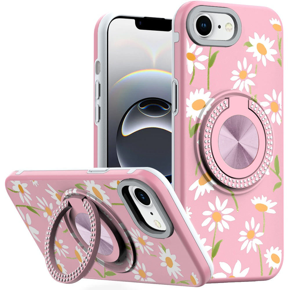 For Samsung Galaxy S25 Fan Edition /Galaxy S25 FE Pattern Design Hybrid with Invisible Ring Stand & Magnetic Back, Shockproof Protective Grip Case Cover