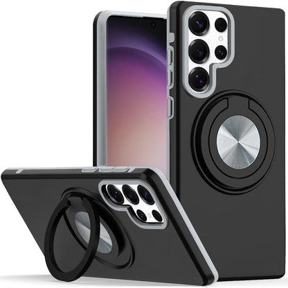 For Samsung Galaxy S23 Ultra Metal Matte Hybrid with Invisible Rotational Ring Stand, Car Mount Friendly, Military Grade Slim Fit Sturdy Case Cover