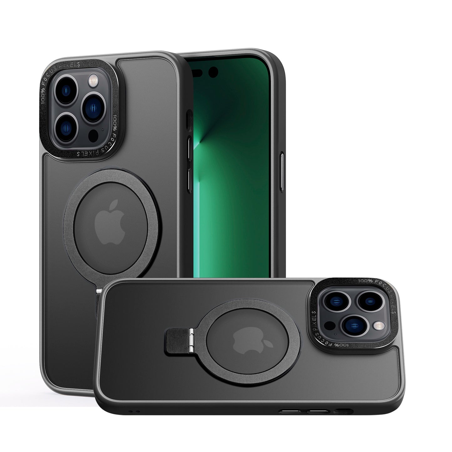 For Apple iPhone 16 Pro (6.3") Magnetic Metal Matte Built-in Compatible with MagSafe Stand Hybrid Shock Armor TPU Case Cover
