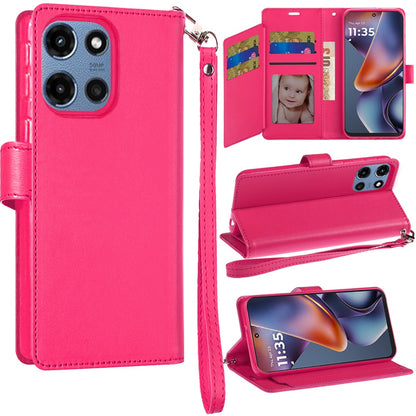 For Motorola Moto G Power 5G (2025) Wallet Cases PU Leather with Credit Card /ID /Cash Holder Slot Dual Flip Book Pouch, Stand and Strap Case Cover