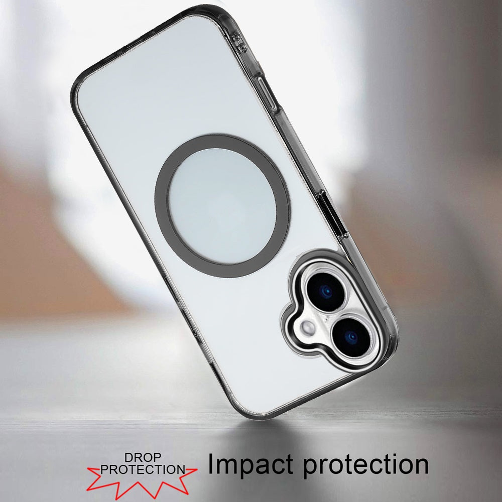 For Apple iPhone 17 (6.3") Transparent Back Hybrid Case - Magnetic Circle, Color Frame, Metal Buttons, MagSafe Compatible Case Cover