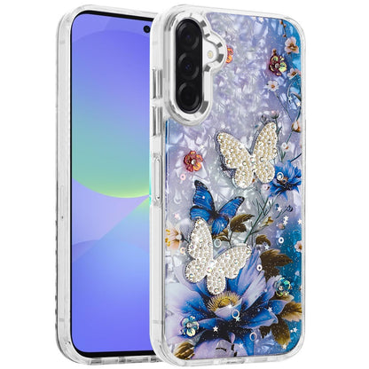 For Samsung Galaxy A37 Epoxy Glitter Flowers Bling 3D Butterfly Fashion TPU Hybrid with Shockproof Protection Case Cover