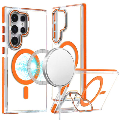 For Samsung Galaxy S25 /S24 Hybrid Clear Back Case with Invisible Camera Bracket Stand, MagSafe Magnetic Circle, Shockproof Color Frame Case Cover
