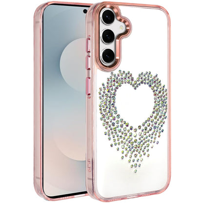 For Samsung Galaxy S25 FE, S25 Fan Edition Angel Hearts Bling Glitter Diamond Hybrid TPU Cover, Colorful Frame Shockproof Protective Back Case Cover Silver