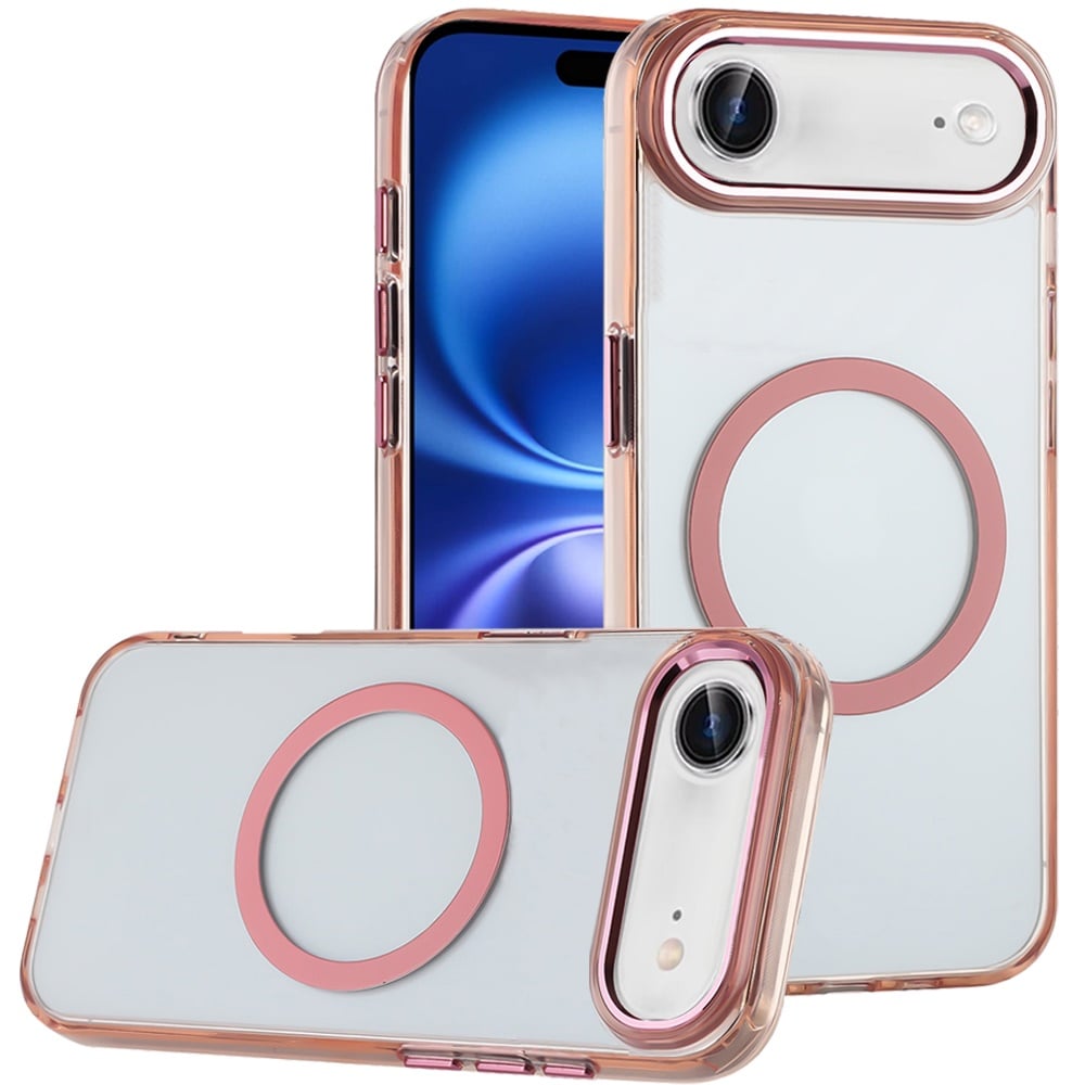 For Apple iPhone 17 Air (6.6") Transparent Back Hybrid Case - Magnetic Circle, Color Frame, Metal Buttons, MagSafe Compatible Case Cover