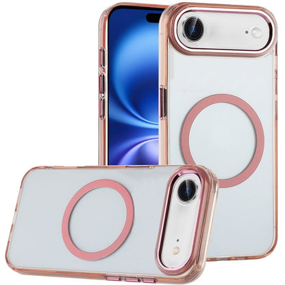 For Apple iPhone 17 Air (6.6") Transparent Back Hybrid Case - Magnetic Circle, Color Frame, Metal Buttons, MagSafe Compatible Case Cover