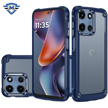 For Motorola Moto G 5G 2025 Ultimate Hybrid Transparent Rubber with Metal Buttons & Camera Edges, Hard TPU Frame Corner Bumper Case Cover