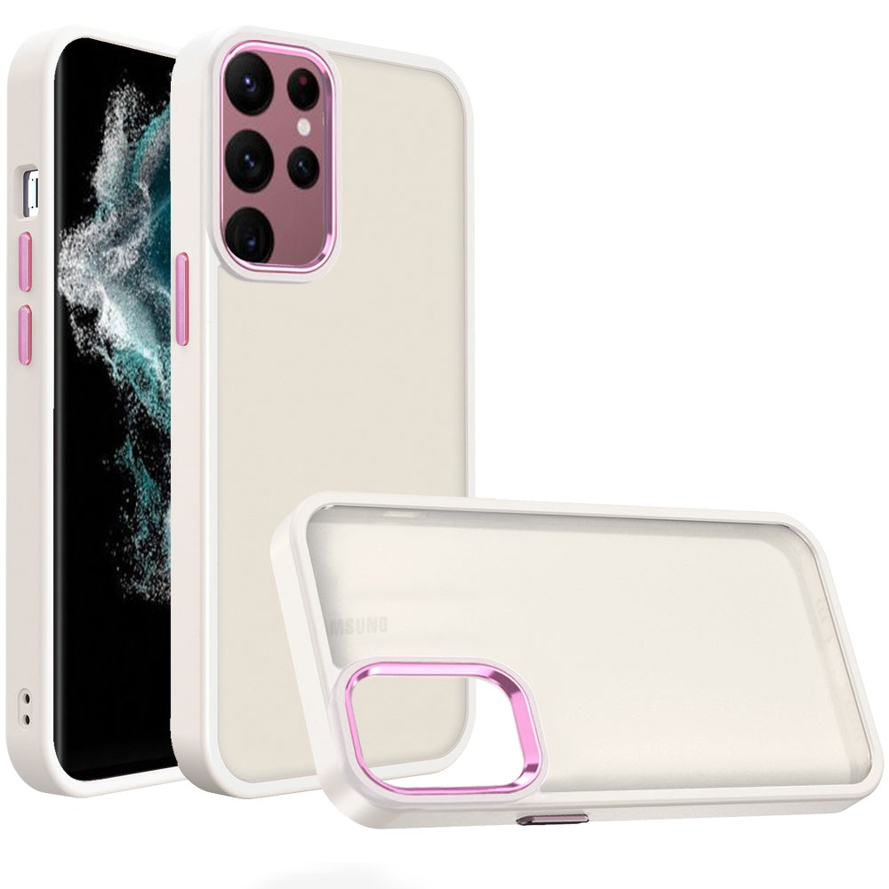 Phone Case for Samsung Galaxy S23 Ultra Polished Acrylic Hybrid TPU Slim Shockproof Metal Button Thick Durable Grip Camera Protection Anti-Scratch Cover