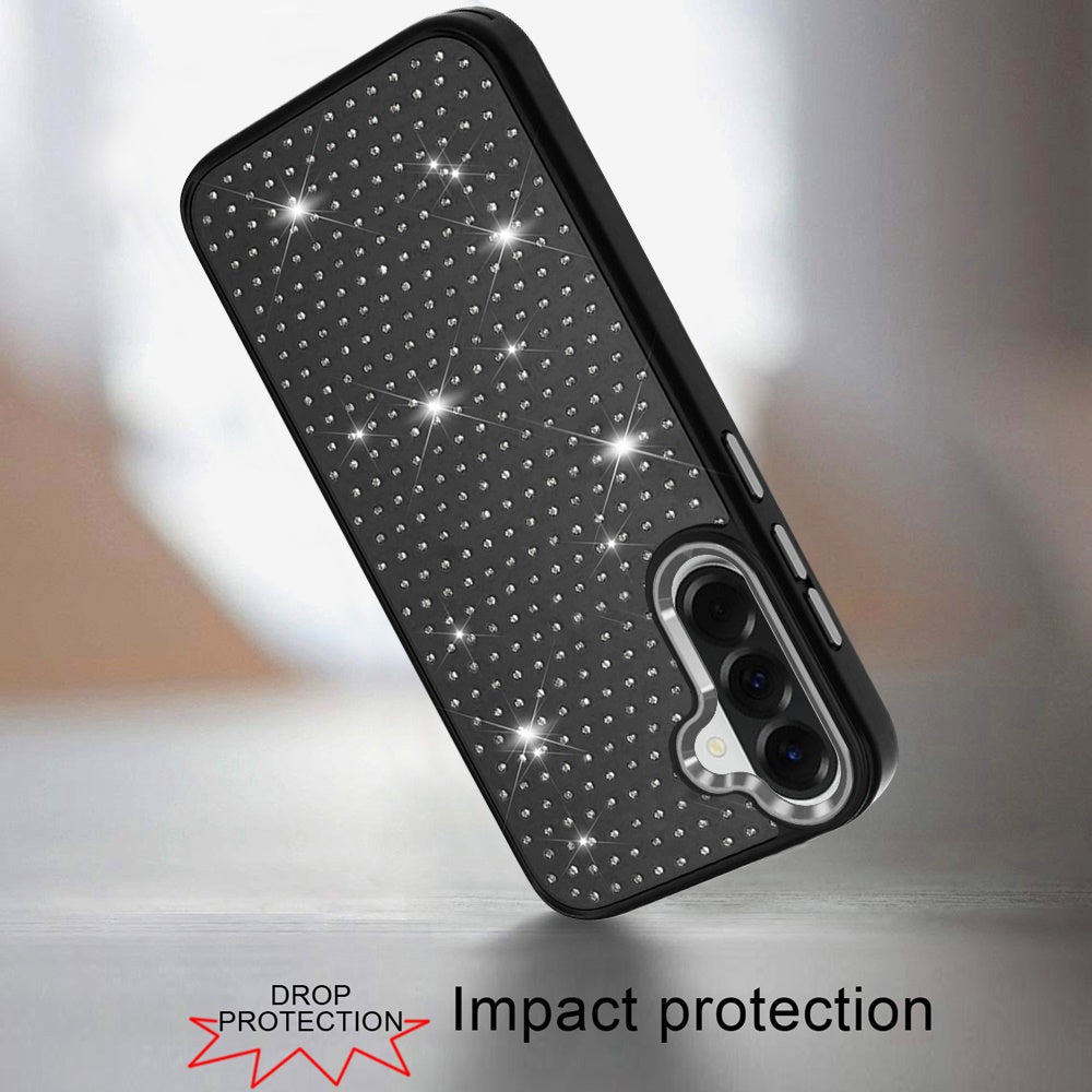 For Samsung Galaxy A37 Bling Diamond Metallic, Full Sparkle Chrome Edged Hybrid Protective Shockproof Case Cover