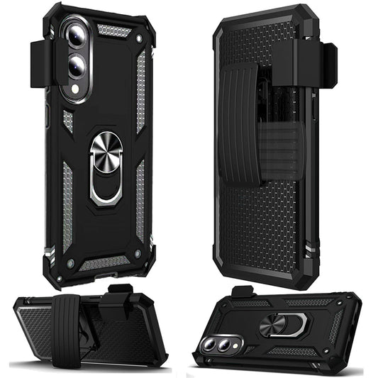 For Samsung Galaxy S25 EDGE Hybrid Combo Belt Clip Holster with Ring Stand Holder, Military Grade Fit Magnetic Car Mount Shockproof Case Cover Black