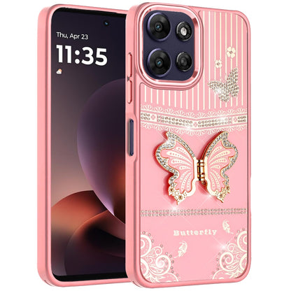 Phone Case for Motorola Moto G Power 5G 2026 /2025 Glitter Bling Butterfly Stand Metallic Edge Hybrid Shockproof Grip Durable Camera Protection Stylish Design Cover