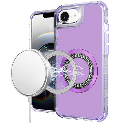 For Apple iPhone 17E /16E Magnetic Circle Compatible with Magsafe, Hybrid Chrome 3in1 Transparent Shockproof TPU Bumper Case Cover Purple
