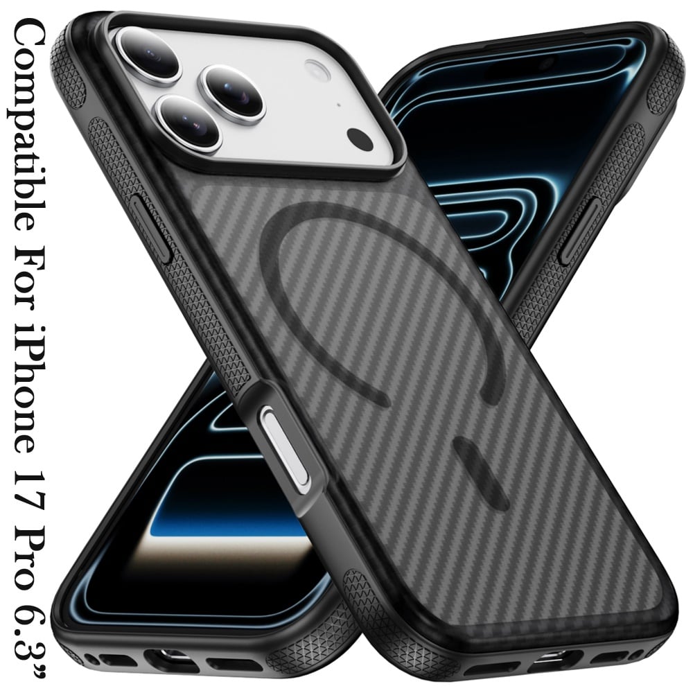 For Apple iPhone 17 Pro (6.3") Thick Carbon Design Magnetic Hybrid Drop Protection with Metallic Buttons & MagSafe Compatible Case Cover