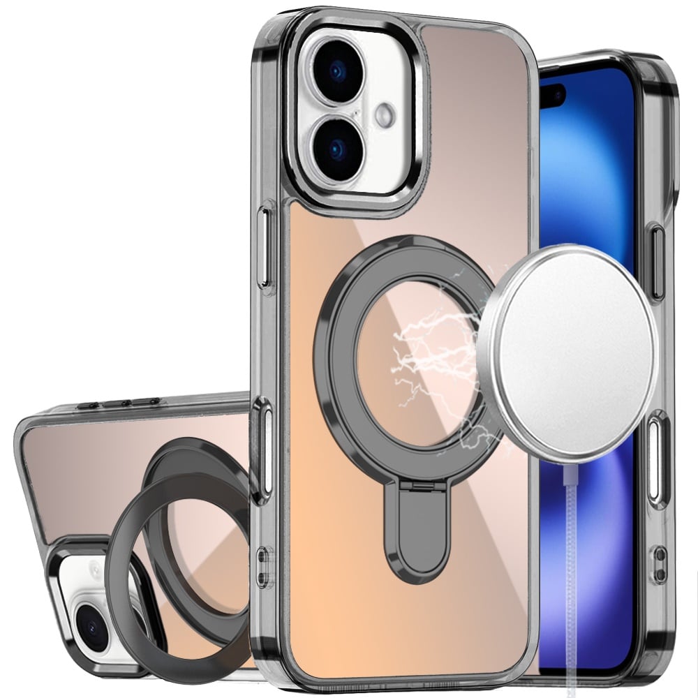 Phone Case for Apple iPhone 18/ iPhone 17 Chrome Magnetic Ring Stand Rotational Shockproof Hybrid Kickstand Metal Finish Rugged Drop Protection Armor Cover