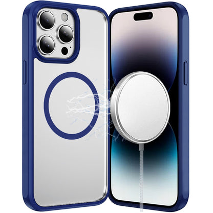 Phone Case for Apple iPhone 14 Pro Max Transparent Magnetic HQ Shockproof Hybrid 2.0mm Thick AntiSlip Grip Drop Protection Rugged Clear Durable Impact Cover Navy Blue
