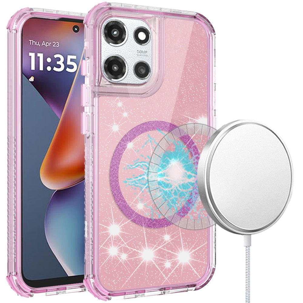 For Motorola Moto G 5G /Moto G 2025 Magnetic Circle Compatible with Magsafe, Hybrid Chrome 3in1 Transparent Shockproof TPU Bumper Case Cover