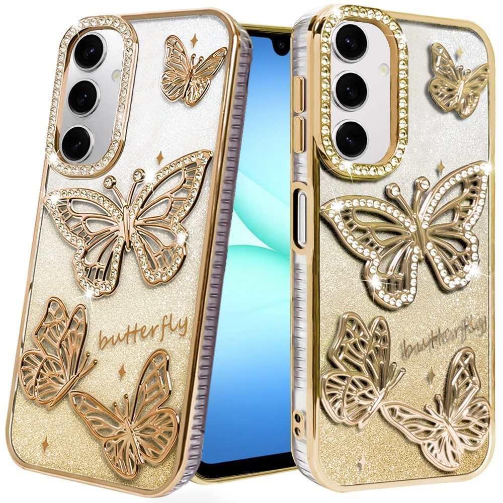 Phone Case for Samsung Galaxy A17 5G Butterfly Freedom Shimmer Glitter Thick TPU Shockproof Anti Slip Durable Protective Design Cover
