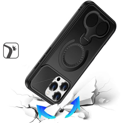 For iPhone 16 Pro Max (6.9") Hybrid with Invisible 2 Hole Ring Stand Magnetic back Car Mount Friendly Protector Protector