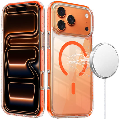 For Apple iPhone 17 Pro Max (6.9") Transparent Colored Edge Magnetic Hybrid Thick Shockproof Drop Protection Compatible with Wireless Charging Case Cover Black