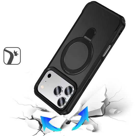 For Apple iPhone 17 Pro (6.3") Matte Finish Magnetic Ring Hybrid Protective Invisible Kickstand Magsafe Compatible Case Cover Black