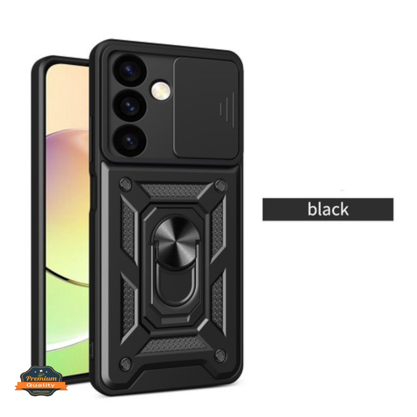 For Motorola Moto G Power 5G 2026 Hybrid Shockproof, Built-in Sliding Camera Lens Protection with Magnetic Finger Ring Stand Holder Case Cover