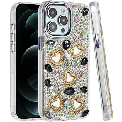 Phone Case for Apple iPhone 12 Pro Max Luxury Crystal Heart Rhinestone Diamond Bling Shockproof Hybrid Glitter Protective Stylish Durable Grip Cover